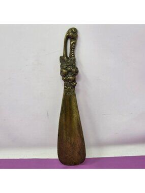 Vintage Action Brass Shoe Horn Handcrafted Italy Fruit Floral Ornate Collectible